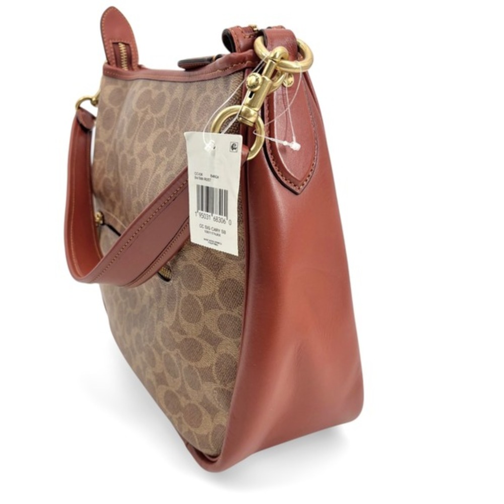 NWT COACH Coated Canvas Signature‎ Cary Shoulder Bag in Tan Rust - Picture 13 of 16